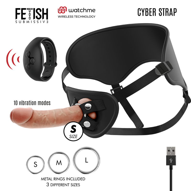 FETISH SUBMISSIVE CYBER STRAP - HARNAIS AVEC TÉLÉCOMMANDE DILDO WATCHME S TECHNOLOGIE