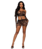 LEG AVENUE - ROBE TUBE ET GANTS EN DENTELLE TAILLE UNIQUE - NOIR