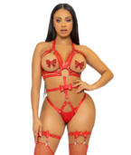 LEG AVENUE - KINK - HARNAIS CLOUTÉ O-RING TEDDY TAILLE L - ROUGE