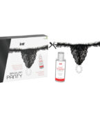 INTT RELEASES - CULOTTE BRÉSILIENNE NOIRE AVEC PERLES ET GEL LUBRIFIANT 50 ML