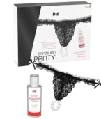 INTT RELEASES - CULOTTE BRÉSILIENNE NOIRE AVEC PERLES ET GEL LUBRIFIANT 50 ML