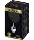 ALIVE - PLUG DE PLAISIR ANAL LISSE MÉTAL FLUFFY NOIR TAILLE L