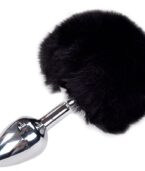 ALIVE - PLUG DE PLAISIR ANAL LISSE MÉTAL FLUFFY NOIR TAILLE M