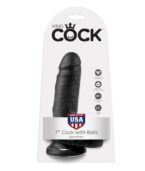 KING COCK - 7 GODE NOIR AVEC BOULES 17.8 CM