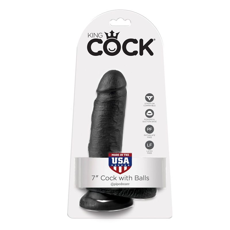 KING COCK - 7 GODE NOIR AVEC BOULES 17.8 CM