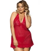 SUBBLIME - QUEEN PLUS RED BABYDOLL MOTIFS FLORAUX DANS LES SEINS