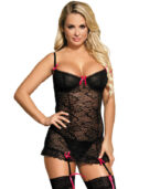 SUBBLIME - CHEMISE GARTER CEINTURE AVEC NOEUD ROSE S / M