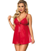 SUBBLIME - BABYDOLL AVEC NOEUD ET LACETS FLORAUX ROUGE S / M