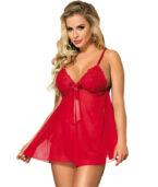 SUBBLIME - BABYDOLL AVEC NOEUD ET LACETS FLORAUX ROUGE L / XL