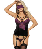 SUBBLIME - CORSET THING ET BLINDFOLD NOIR ET VIOLET L / XL