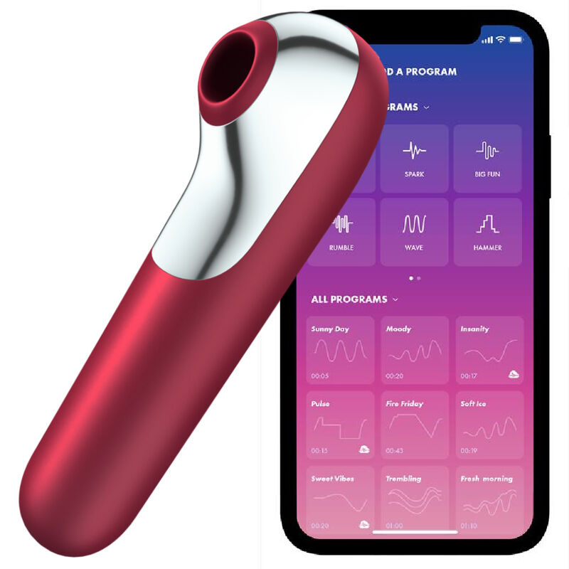 SATISFYER - VIBRATEUR ET ASPIRATION DUAL LOVE AVEC AIR PULSÉ ROUGE