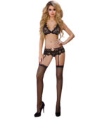 LIVCO CORSETTI FASHION - BELITA LC 90231 SOUTIEN-GORGE + CULOTTE + JARRETIÈRE NOIR S/M