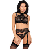 LIVCO CORSETTI FASHION - MAJALESA LC 90526 SOUTIEN-GORGE + JARRETIÈRE + CULOTTE NOIR