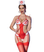 CHILIROSE - CR 4631 ENSEMBLE BODY INFIRMIÈRE SANS CROTCHLESS ROUGE S/M