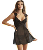 SUBBLIME - TISSU TULLE BABYDOLL AVEC DENTELLE ET DÉTAIL FLEUR NOIR S/M