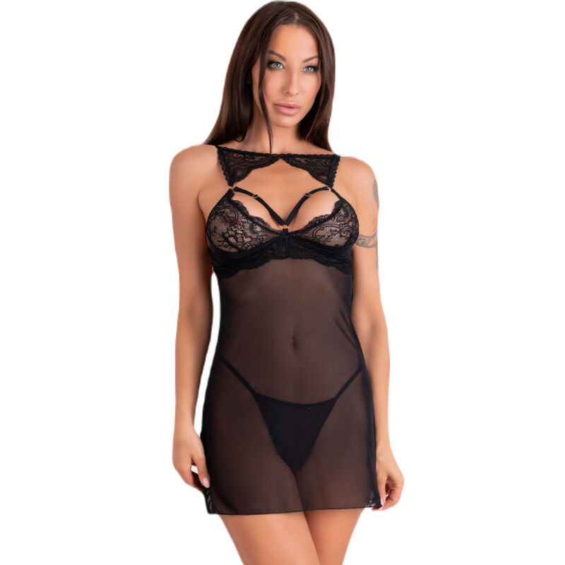 LIVCO CORSETTI FASHION - KROLINA LC 90734 CHEMISE + STRING NOIR L/XL