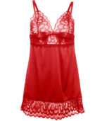 SUBBLIME - BABYDOLL EN SATIN AVEC DENTELLE ROUGE L/XL