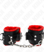 KINK - APPUI-POIGNETS DOUBLÉS DE FOURRURE AVEC TROUS CARRÉS CEINTURE ROUGE ET NOIRE RÉGLABLE 17-29 CM X 6 CM