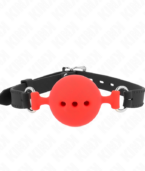 KINK - BÂILLON ENTIÈREMENT SILICONE 55 x 2 CM AVEC BOULE DE 5 CM TAILLE L ROUGE AJUSTABLE 35-51 CM