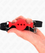 KINK - BÂILLON ENTIÈREMENT SILICONE 55 x 2 CM AVEC BOULE DE 4 CM TAILLE S ROUGE AJUSTABLE 35-51 CM