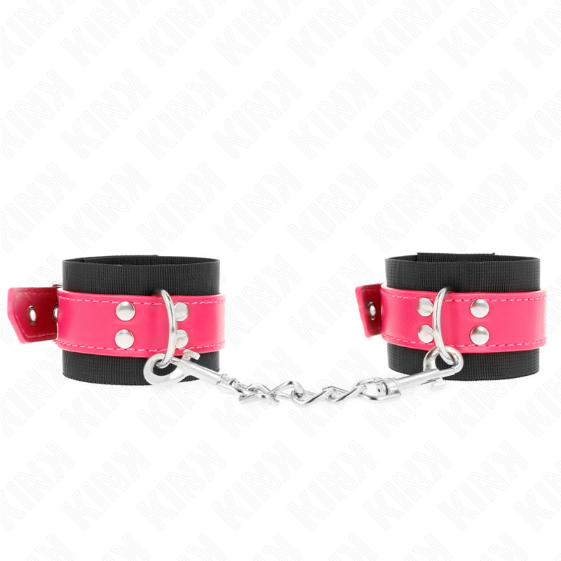 KINK - APPUI-POIGNETS EN NYLON NOIR AVEC CEINTURE EN CUIRETTE ROSE FRAMBOISE AJUSTABLE 19-29 CM X 5