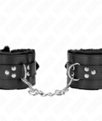 KINK - APPUI-POIGNETS DOUBLÉS DE FOURRURE AVEC TROUS CARRÉS NOIR ET CEINTURE NOIRE RÉGLABLE 17-29 CM X 6 CM