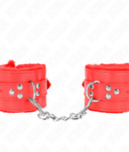 KINK - APPUI-POIGNETS DOUBLÉS DE FOURRURE AVEC TROUS CARRÉS ROUGE ET CEINTURE ROUGE RÉGLABLE 17-29 CM X 6 CM