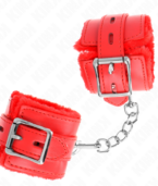 KINK - APPUI-POIGNETS DOUBLÉS DE FOURRURE AVEC TROUS CARRÉS ROUGE ET CEINTURE ROUGE RÉGLABLE 17-29 CM X 6 CM