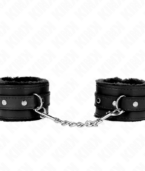 KINK - APPUI-POIGNETS DOUBLÉS DE FOURRURE PREMIUM NOIR AVEC CEINTURE NOIRE RÉGLABLE 17-29 CM X 6 CM