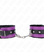 KINK - APPUI-POIGNETS DOUBLÉS DE FOURRURE PREMIUM NOIR AVEC CEINTURE VIOLET / NOIRE RÉGLABLE 17-29 CM X 6 CM