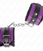 KINK - APPUI-POIGNETS DOUBLÉS DE FOURRURE PREMIUM NOIR AVEC CEINTURE VIOLET / NOIRE RÉGLABLE 17-29 CM X 6 CM