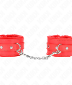 KINK - APPUI-POIGNETS DOUBLÉS DE FOURRURE PREMIUM ROUGE AVEC CEINTURE ROUGE RÉGLABLE 17-29 CM X 6 CM