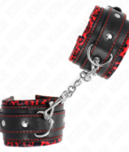 KINK - APPUI-POIGNETS DOUBLÉS DE FOURRURE ROUGE / NOIR RÉGLABLE 17-29 CM X 6 CM