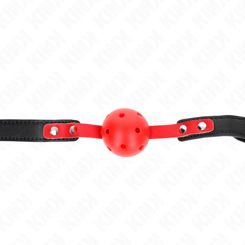 KINK - BALLE DURE CREUSE ROUGE 4 CM GAG BRACELET NOIR 60 x 2 CM AJUSTABLE 37-52 CM