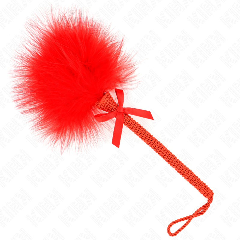 KINK - Baguette en corde de nylon avec plumes chatouillantes et noeud rouge 25 cm