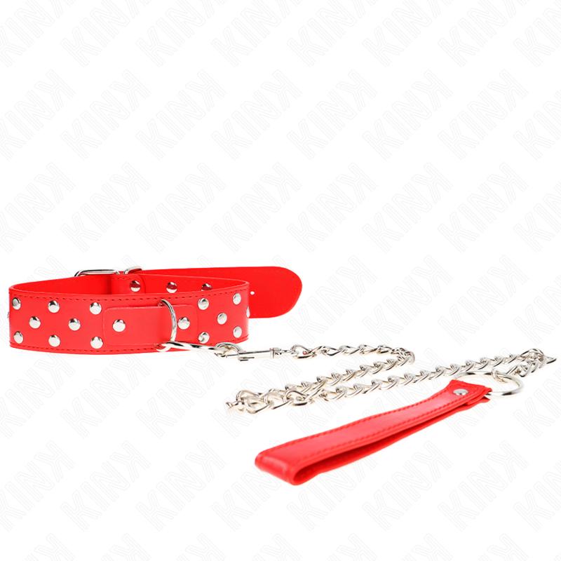 KINK - COLLIER RIVET ANNEAU AVEC CEINTURE 65 CM ROUGE AJUSTABLE 36-50 CM X 3